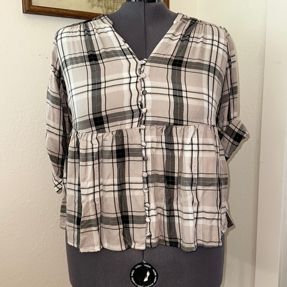 Babydoll Rayon Twill Button-Front Top